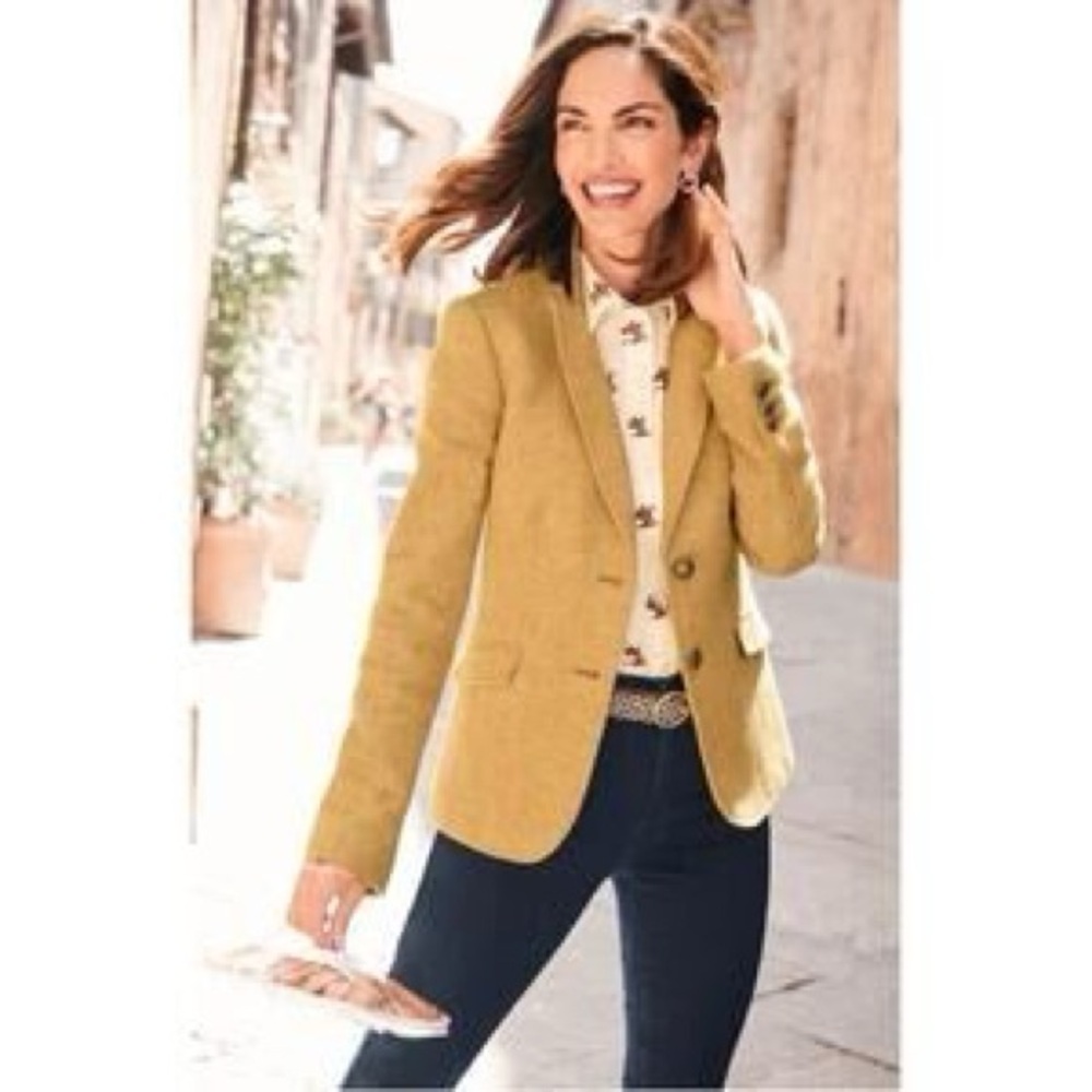 TALBOTS/ SHETLAND WOOL BLAZER - MUSTARD Size 8P - Picture 2 of 13